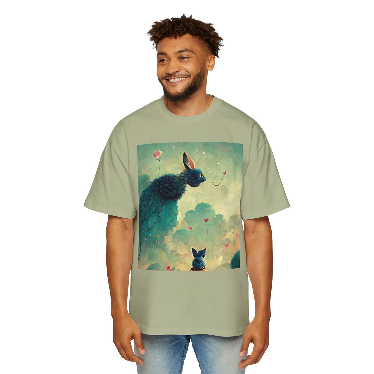 Whimsical Rabbit Oversized Tee for Men - Fantasy Art Shirt