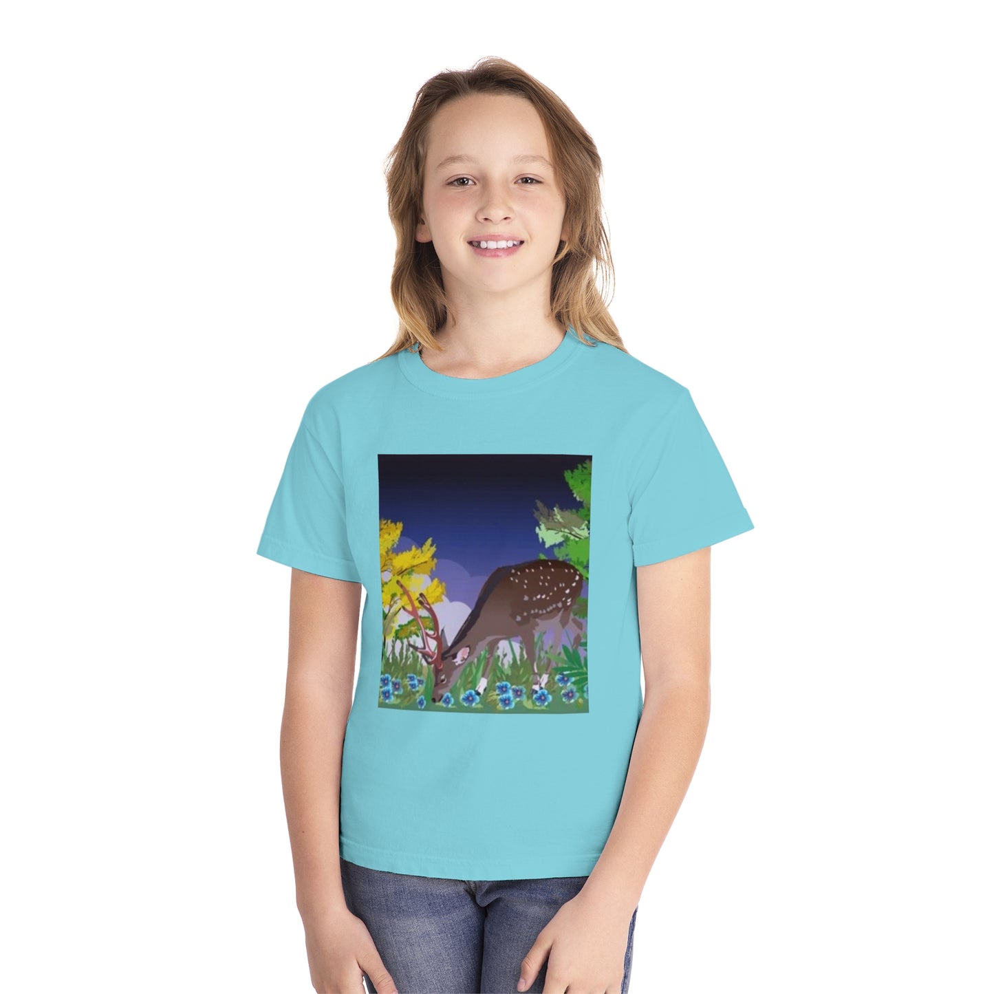Youth Midweight Tee – Serene Deer in Nature Design
