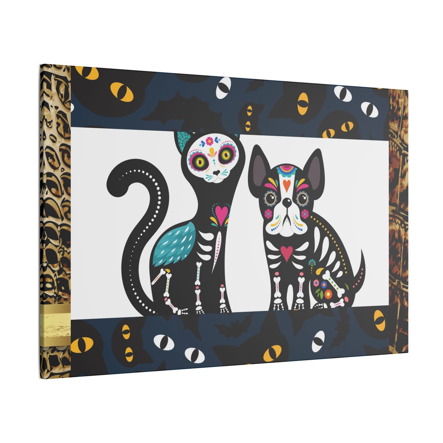 Day of the Dead Pet Canvas Art - Colorful Cat and Dog Wall Decor