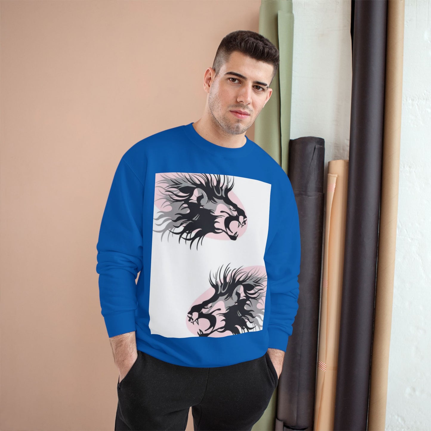 Fierce Lion Champion Sweatshirt - Bold Graphic, Unisex Casualwear