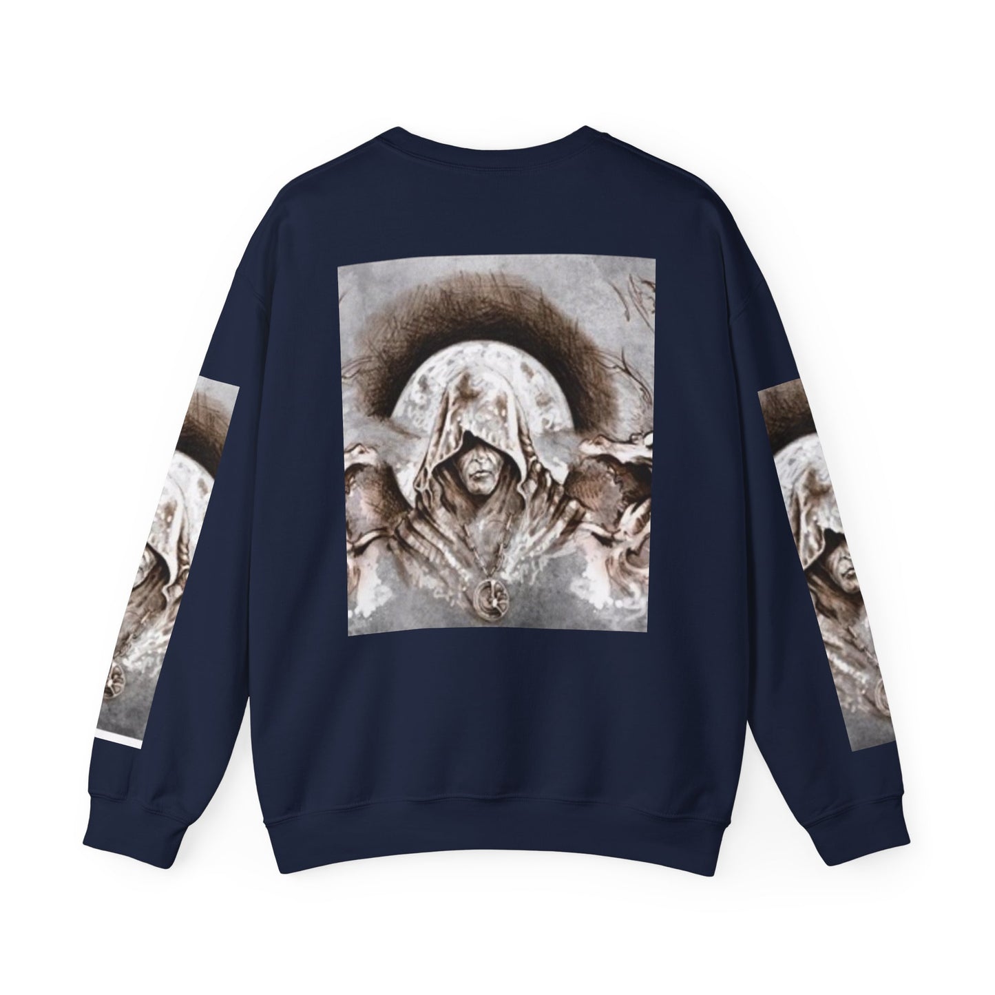 Mystical Hooded Figure Unisex Crewneck Sweatshirt - Fantasy Apparel for Dreamers
