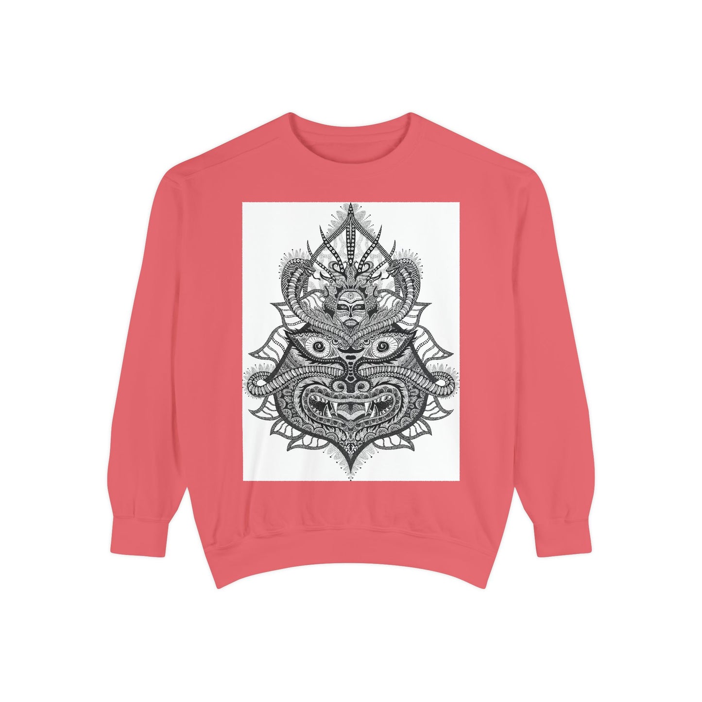 Unique Unisex Garment-Dyed Sweatshirt with Intricate Graphic Design