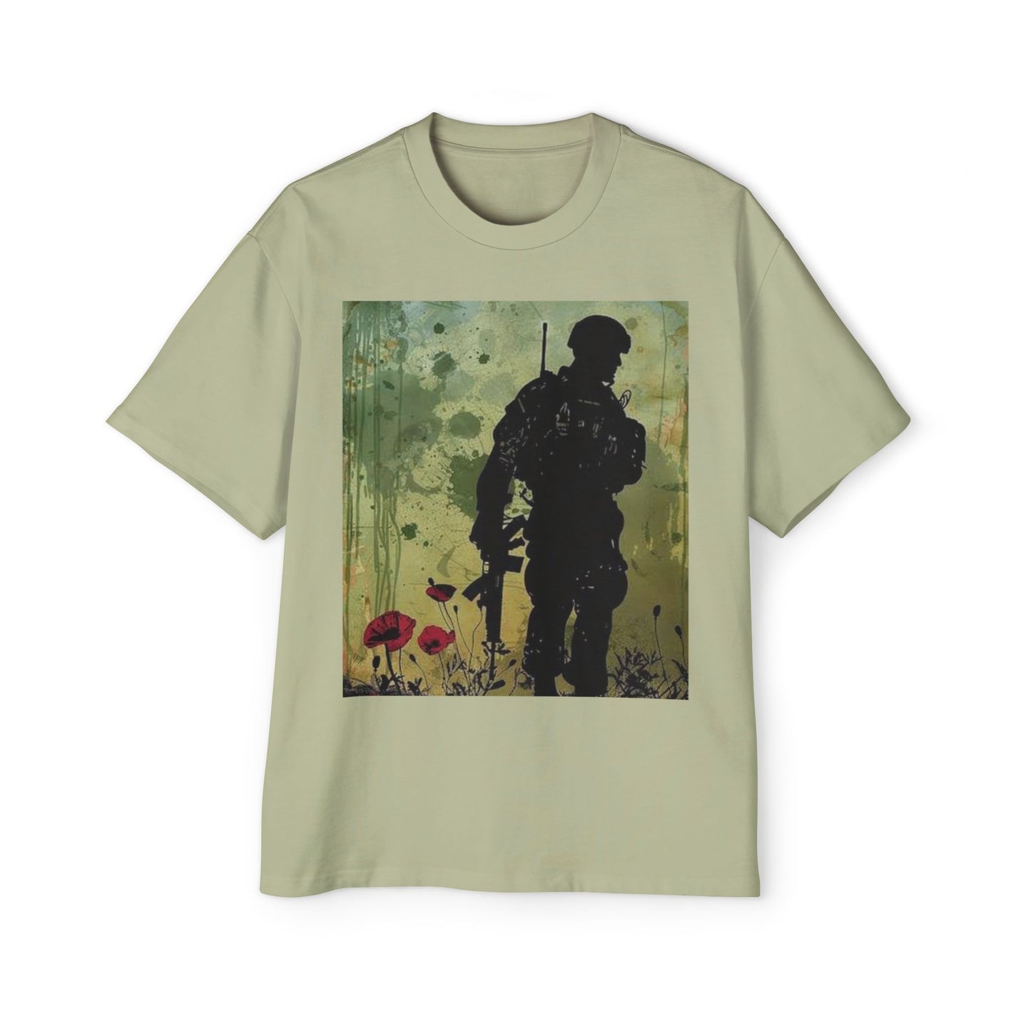 Soldier Silhouette Oversized Tee - Men's Heavy T-Shirt for Veterans and Military Enthusiasts