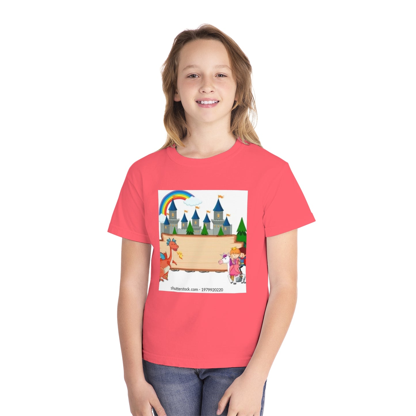 Youth Fantasy Castle Tee - Colorful Dragon & Rainbow Design