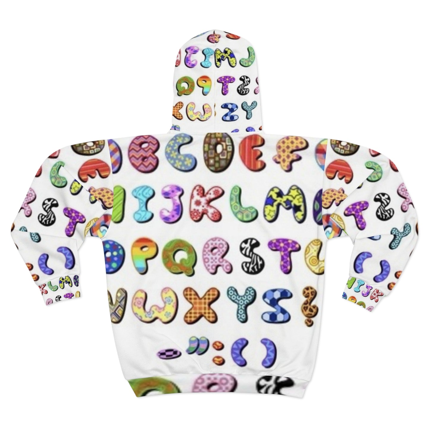 Colorful Alphabet Unisex Zip Hoodie - Fun & Playful Design for Kids and Adults
