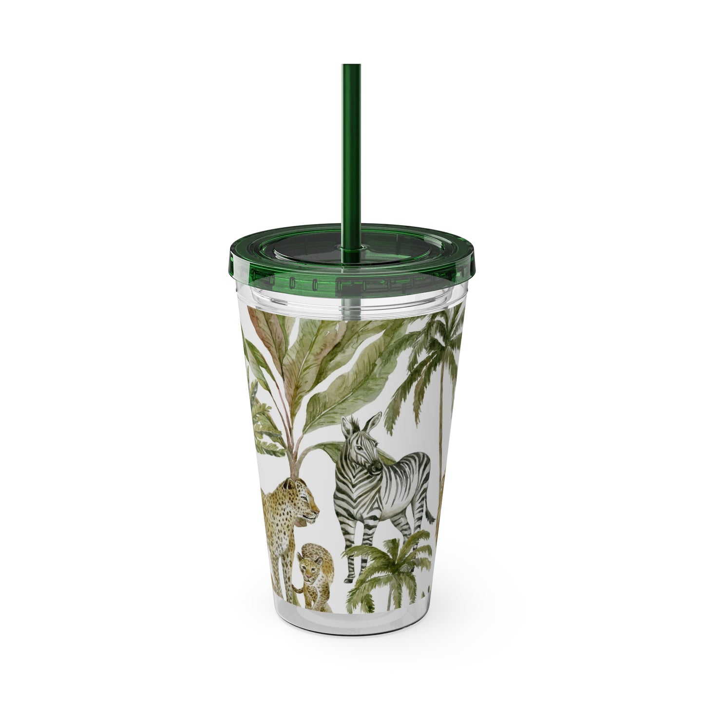 Sunsplash Jungle Tumbler with Straw - 16oz Tropical Wildlife Drinkware