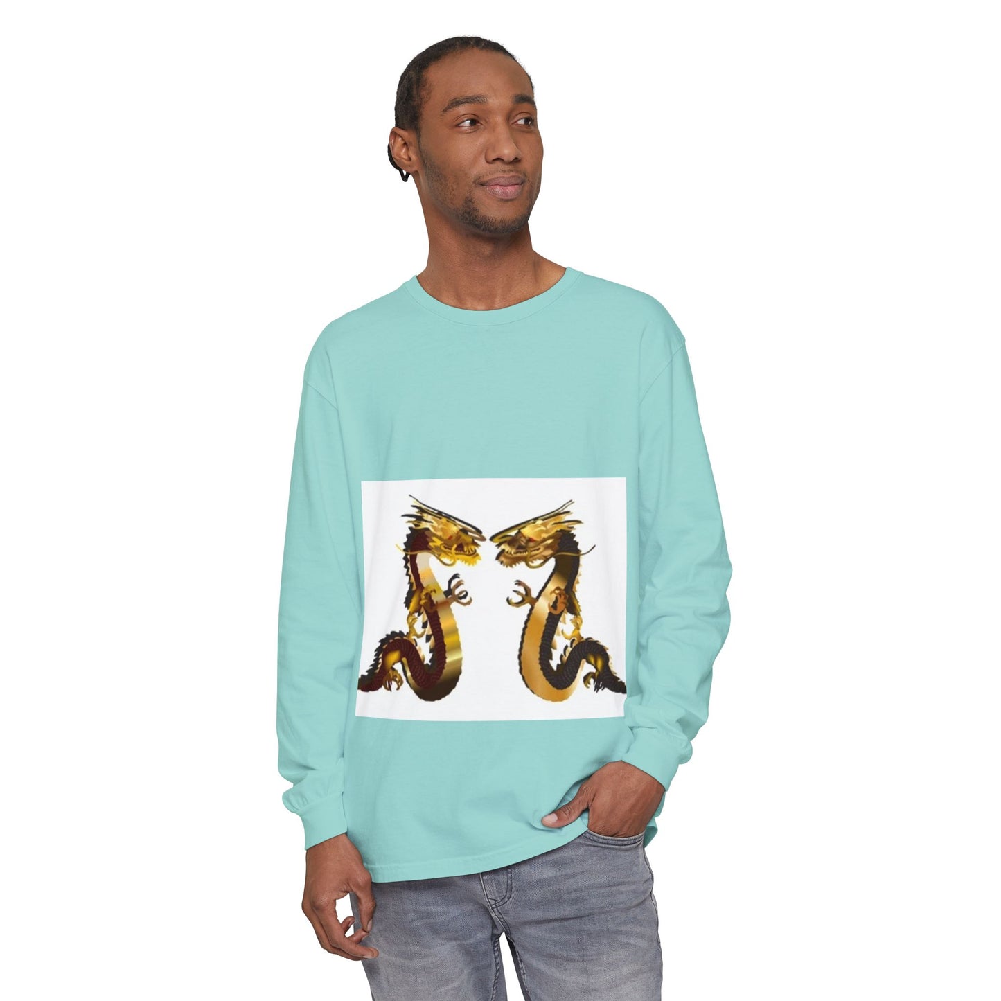 Dragon Duel Unisex Long Sleeve T-Shirt - Garment-Dyed Art Tee