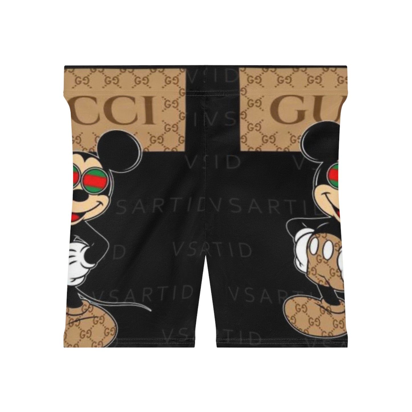 Gucci-Inspired Women's Biker Shorts with Retro Mickey Mouse Design