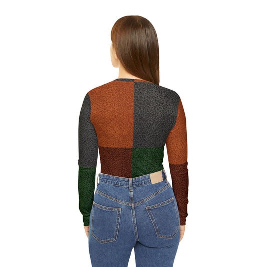 Chic Women's Long Sleeve V-Neck Top - Earth Tones Casual Wear