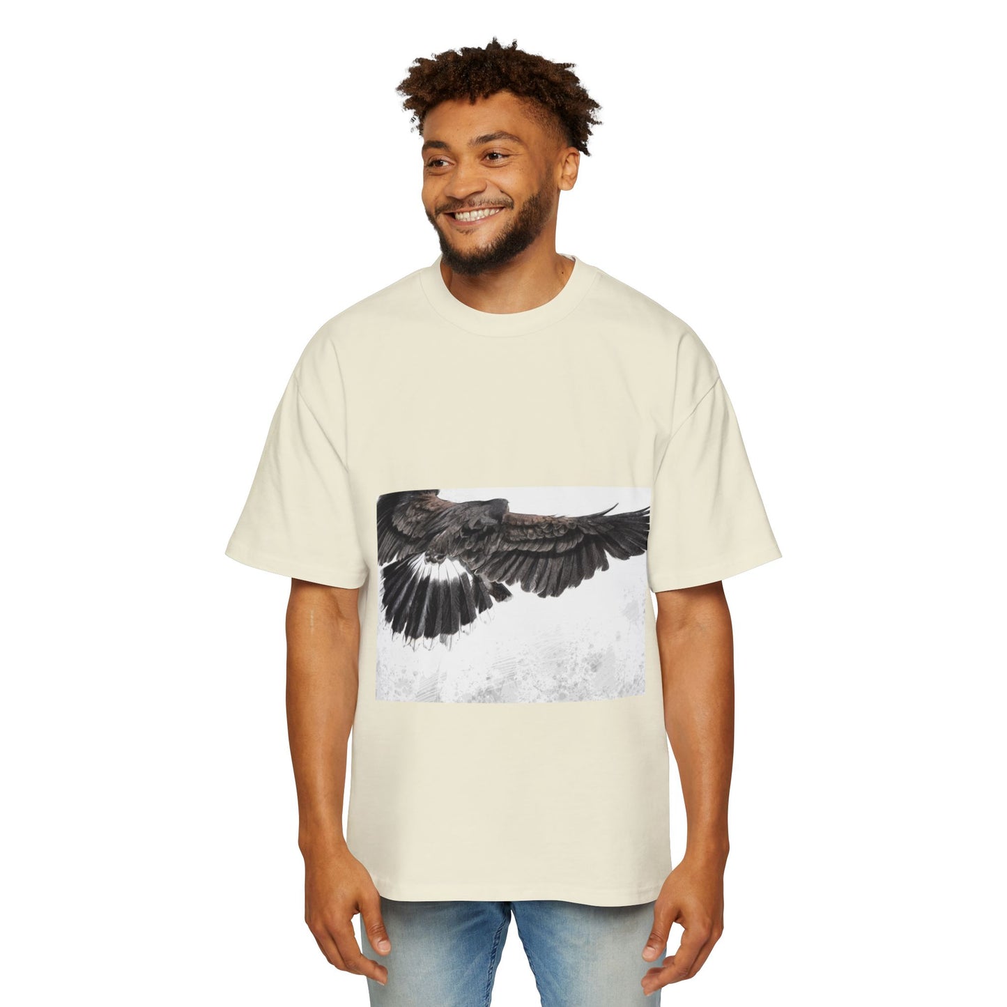 Men's Heavy Oversized Tee - Bold Eagle and Skull Print