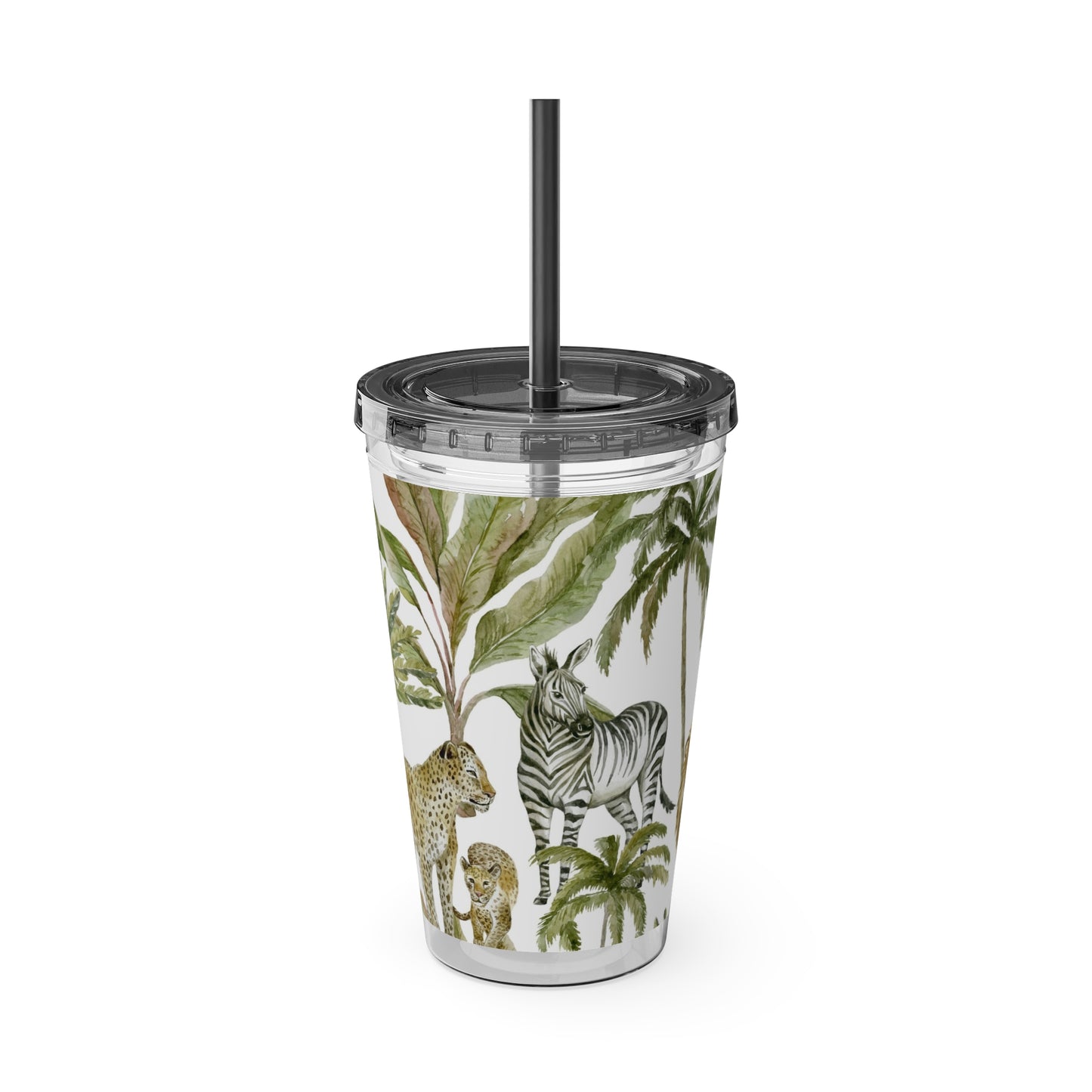 Sunsplash Jungle Tumbler with Straw - 16oz Tropical Wildlife Drinkware