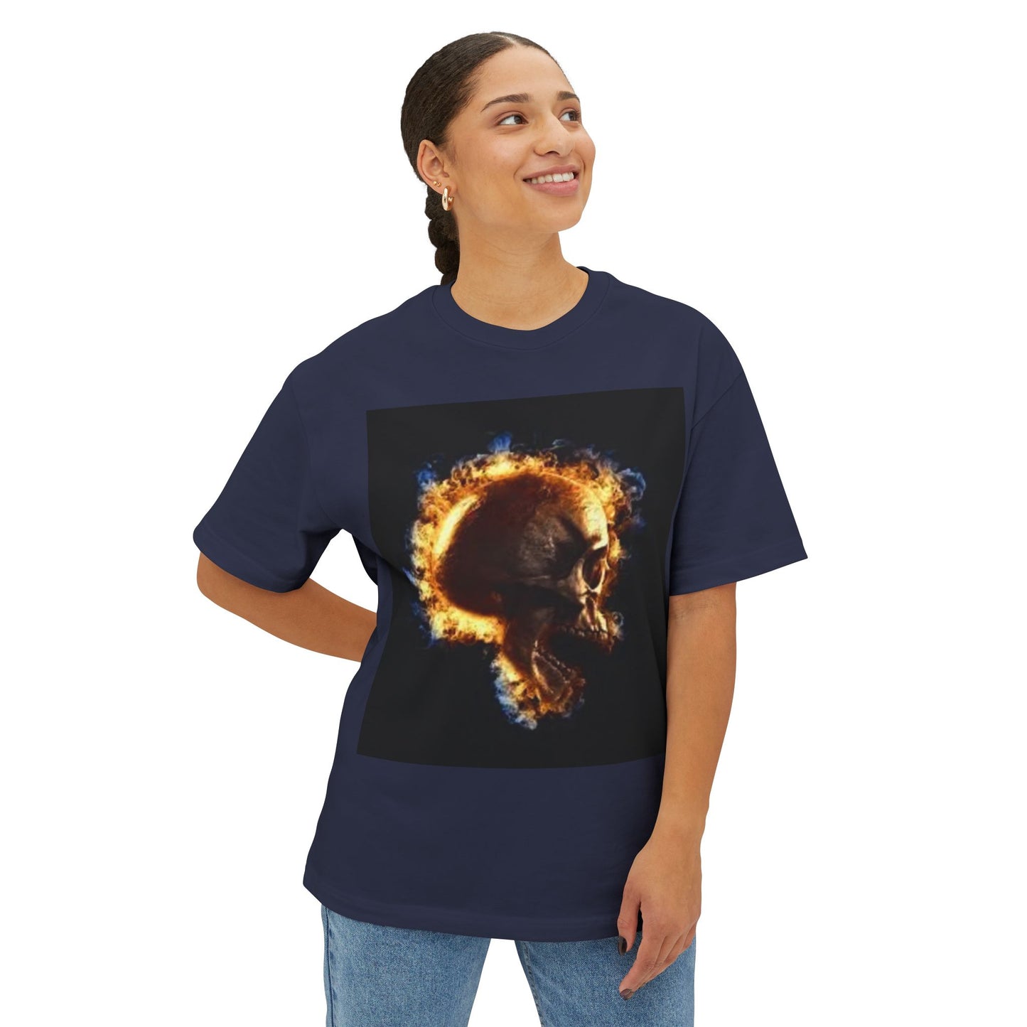 Burning Skull Oversized Boxy Tee - Unisex Graphic Tee for Bold Fashion Enthusiasts