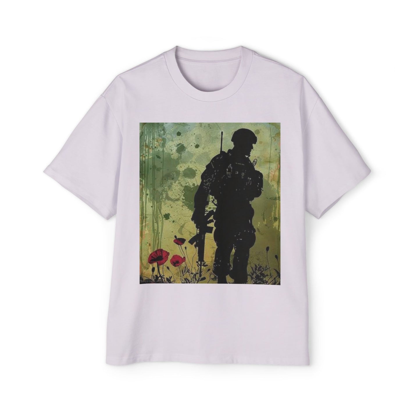 Soldier Silhouette Oversized Tee - Men's Heavy T-Shirt for Veterans and Military Enthusiasts