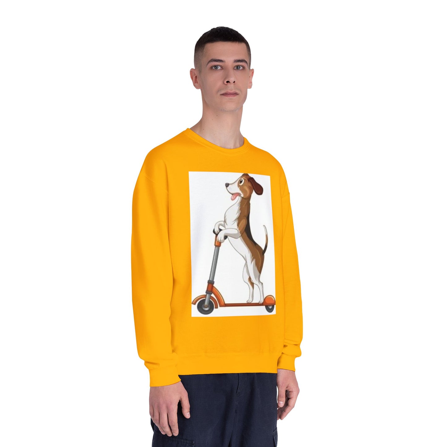 Dog Lover Crewneck Sweatshirt - Fun Beagle on Scooter Design