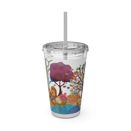 Sunsplash Tumbler with Straw - 16oz Colorful Nature Design for Outdoor Adventures