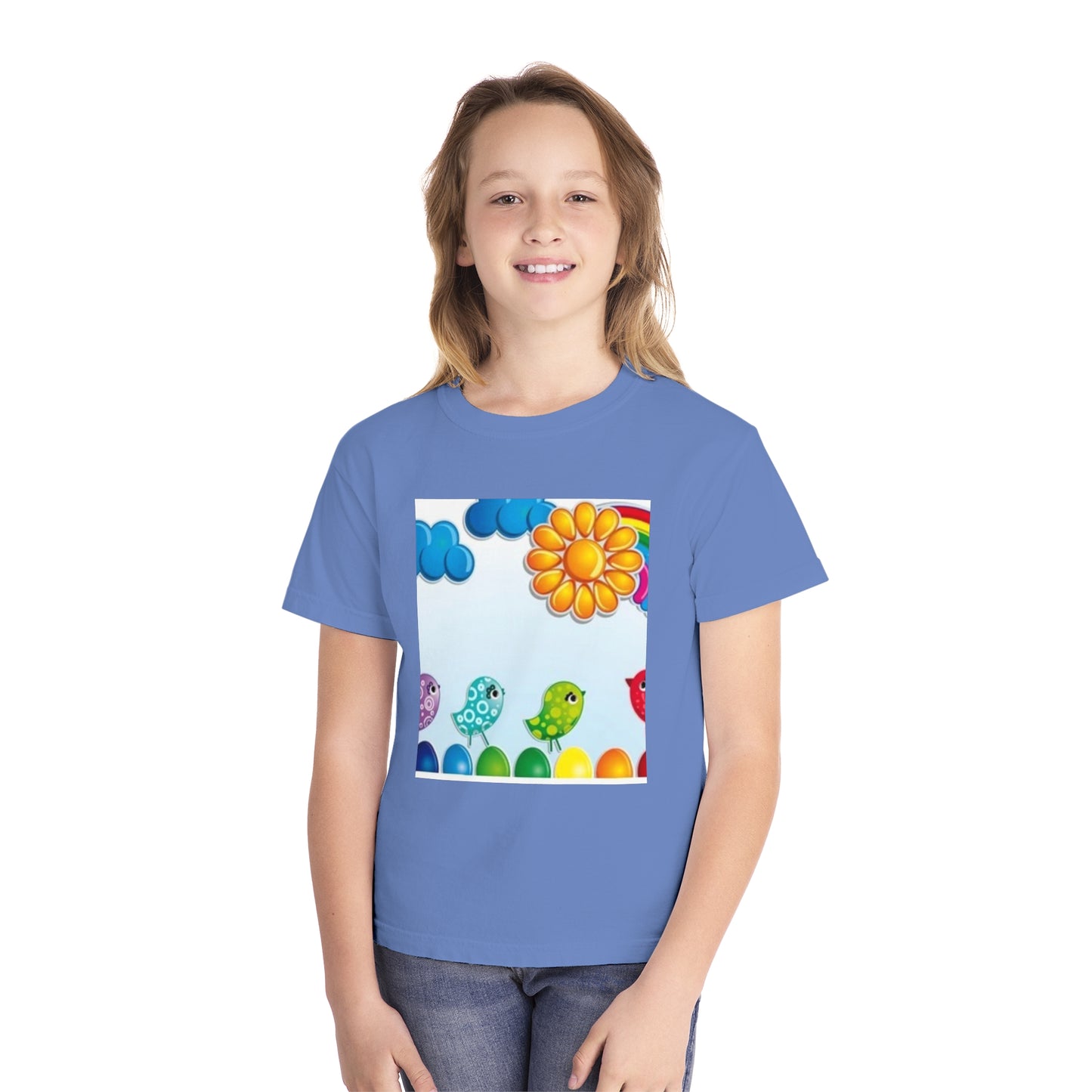 Colorful Spring Birds Youth Midweight Tee | Fun and Playful Shirt for Kids