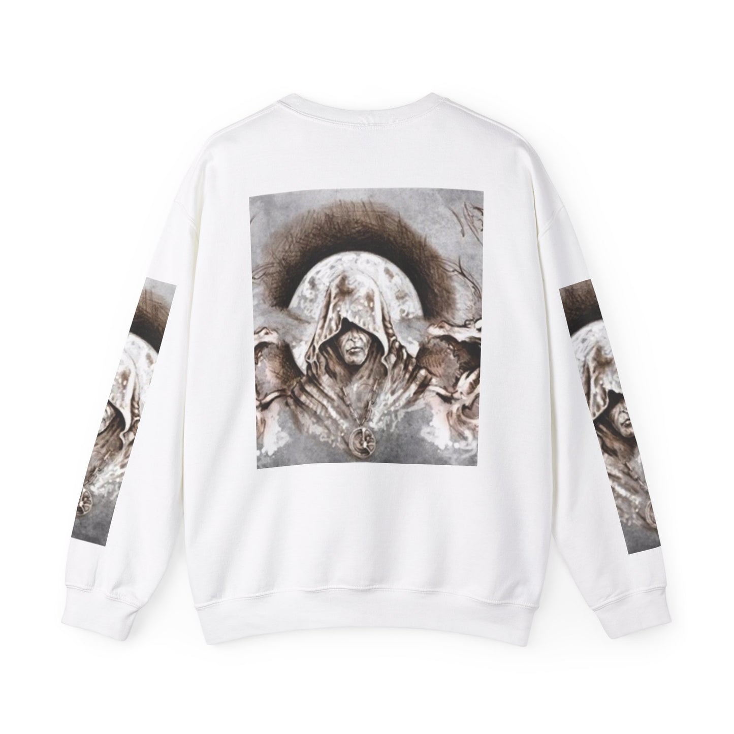 Mystical Hooded Figure Unisex Crewneck Sweatshirt - Fantasy Apparel for Dreamers