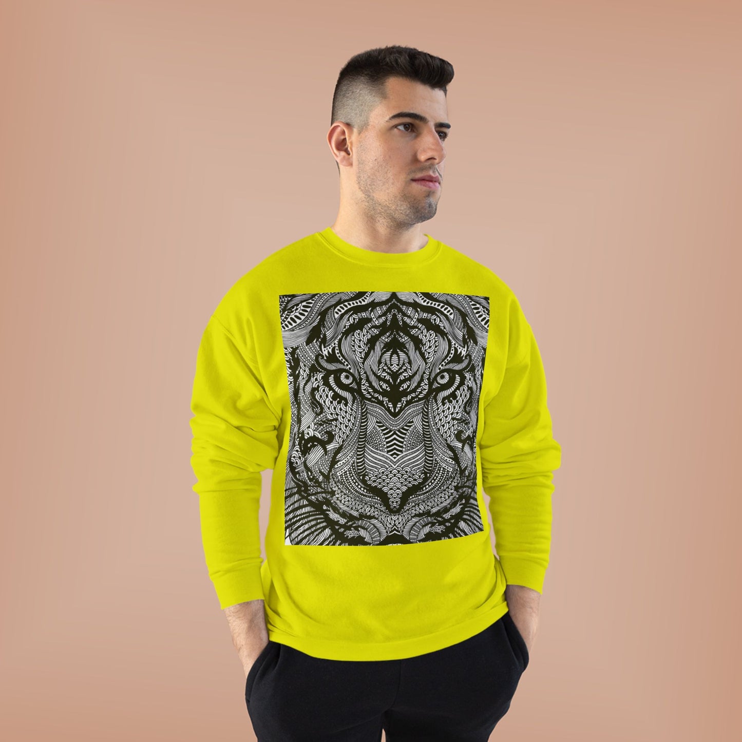 Unisex EcoSmart Tiger Graphic Crewneck Sweatshirt - Bold Black & White Design
