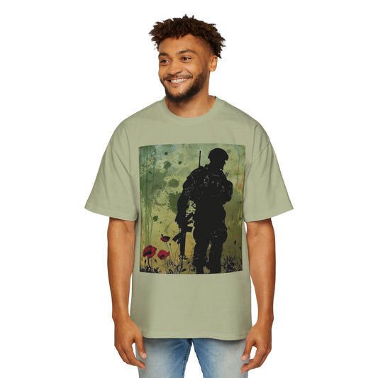 Soldier Silhouette Oversized Tee - Men's Heavy T-Shirt for Veterans and Military Enthusiasts