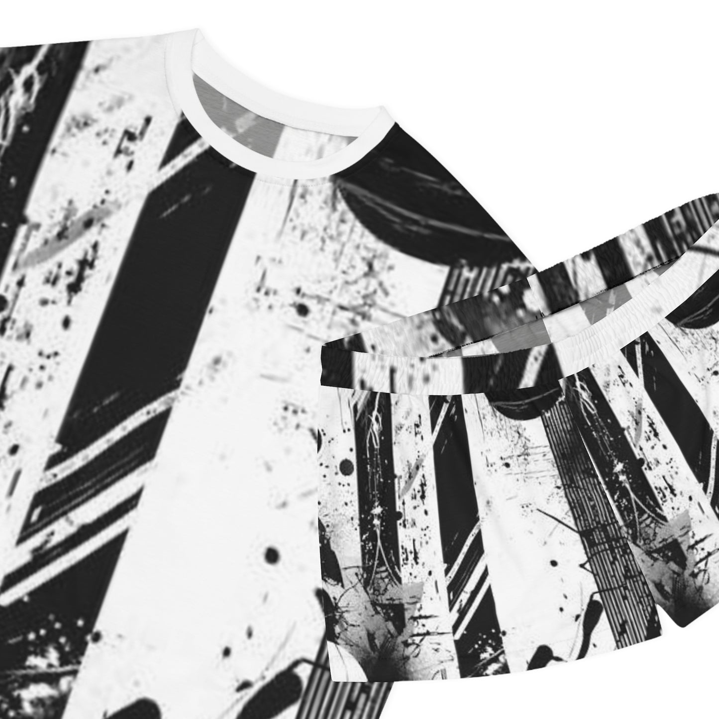 Stylish Women's Short Pajama Set - Abstract Black & White Design for Cozy Nights
