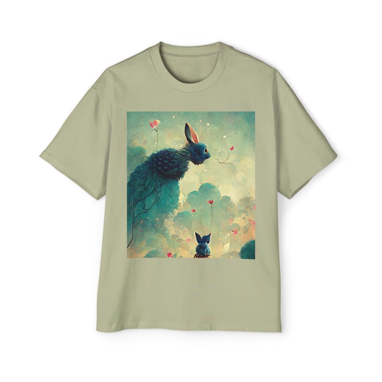 Whimsical Rabbit Oversized Tee for Men - Fantasy Art Shirt