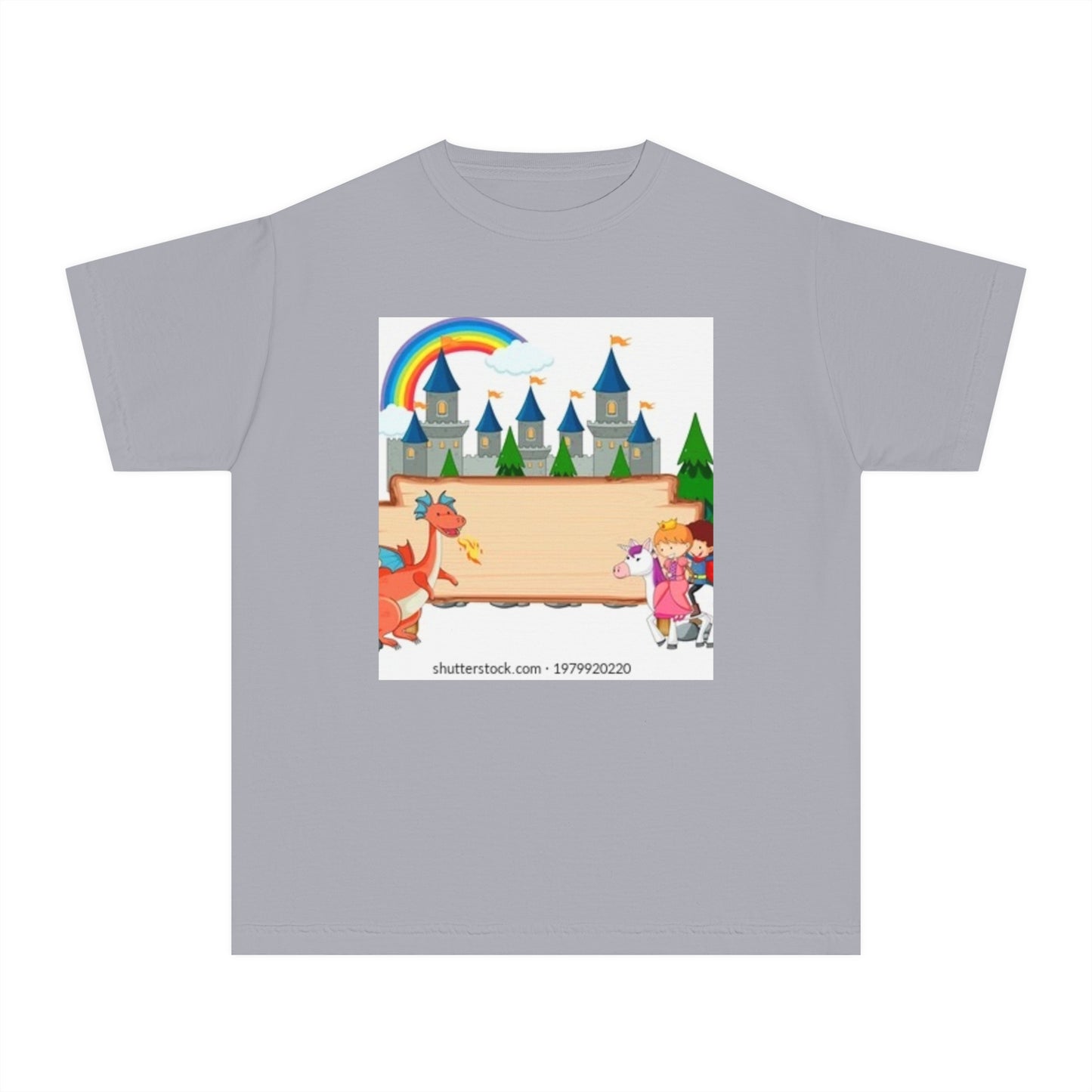 Youth Fantasy Castle Tee - Colorful Dragon & Rainbow Design