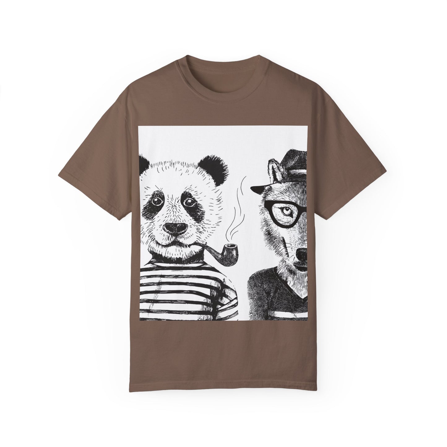 Whimsical Animal Friends T-Shirt - Stylish Panda & Wolf Design