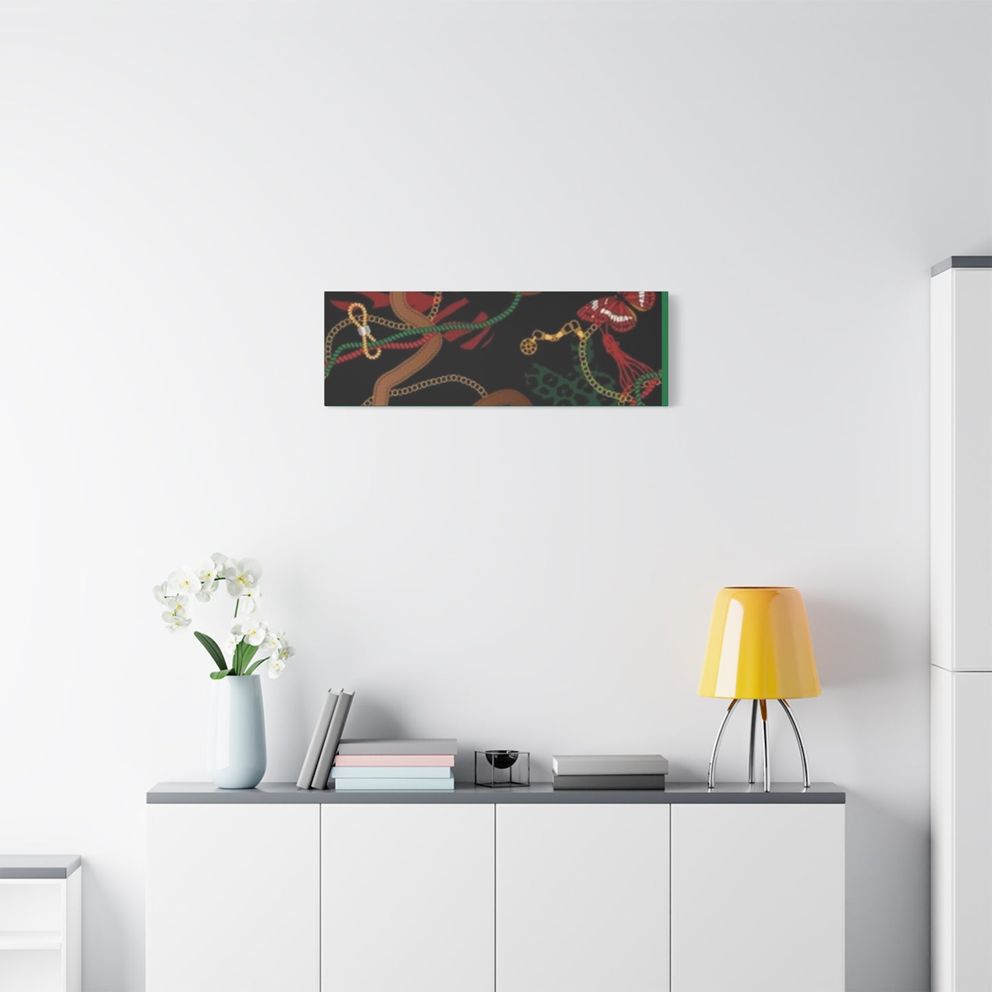Elegant Matte Canvas Wall Art - Unique Mixed Pattern with Butterflies & Chains