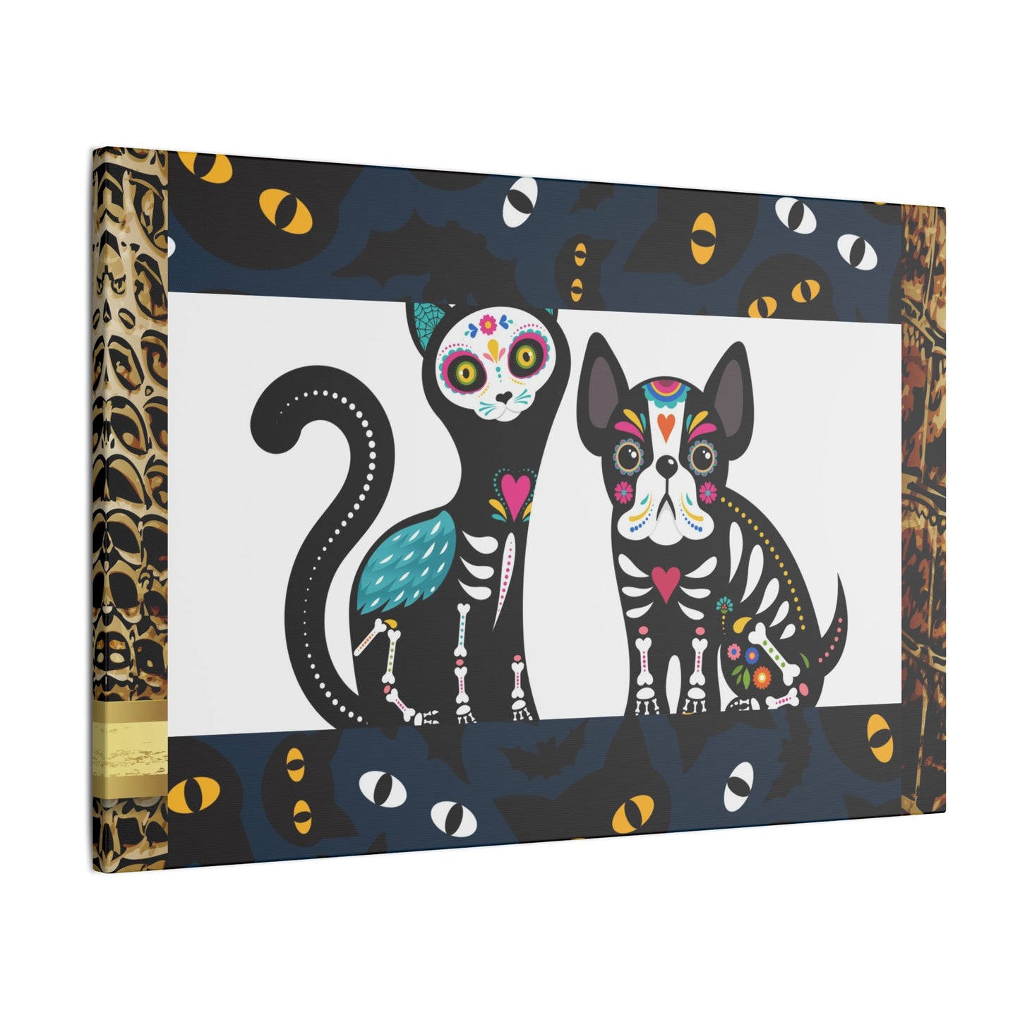 Day of the Dead Pet Canvas Art - Colorful Cat and Dog Wall Decor