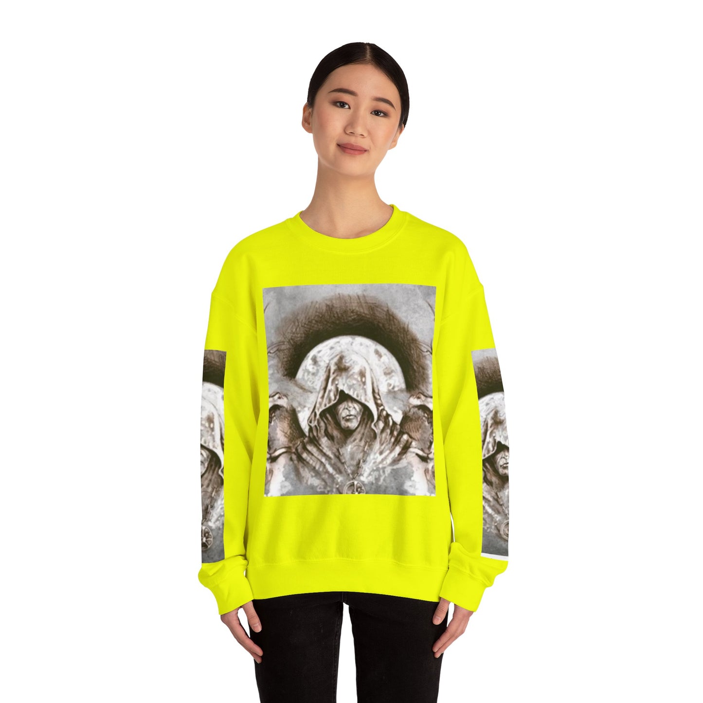 Mystical Hooded Figure Unisex Crewneck Sweatshirt - Fantasy Apparel for Dreamers