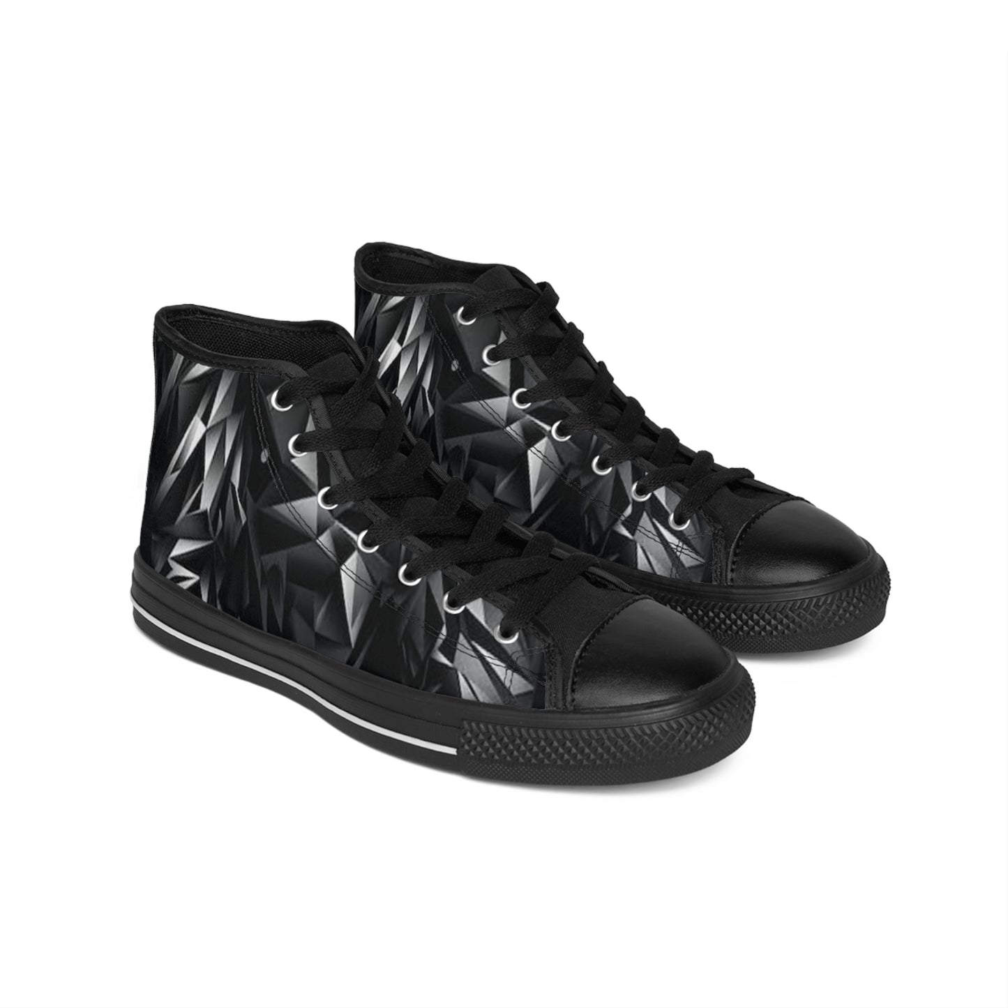 Men's Classic Sneakers - Black Diamond Pattern High-Top Shoes