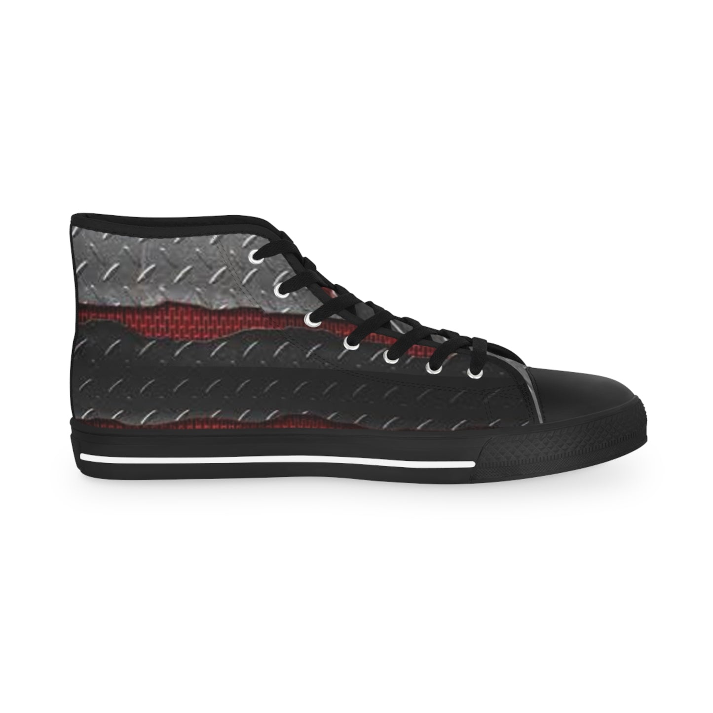 Men's High Top Sneakers - Metallic Diamond Plate Design