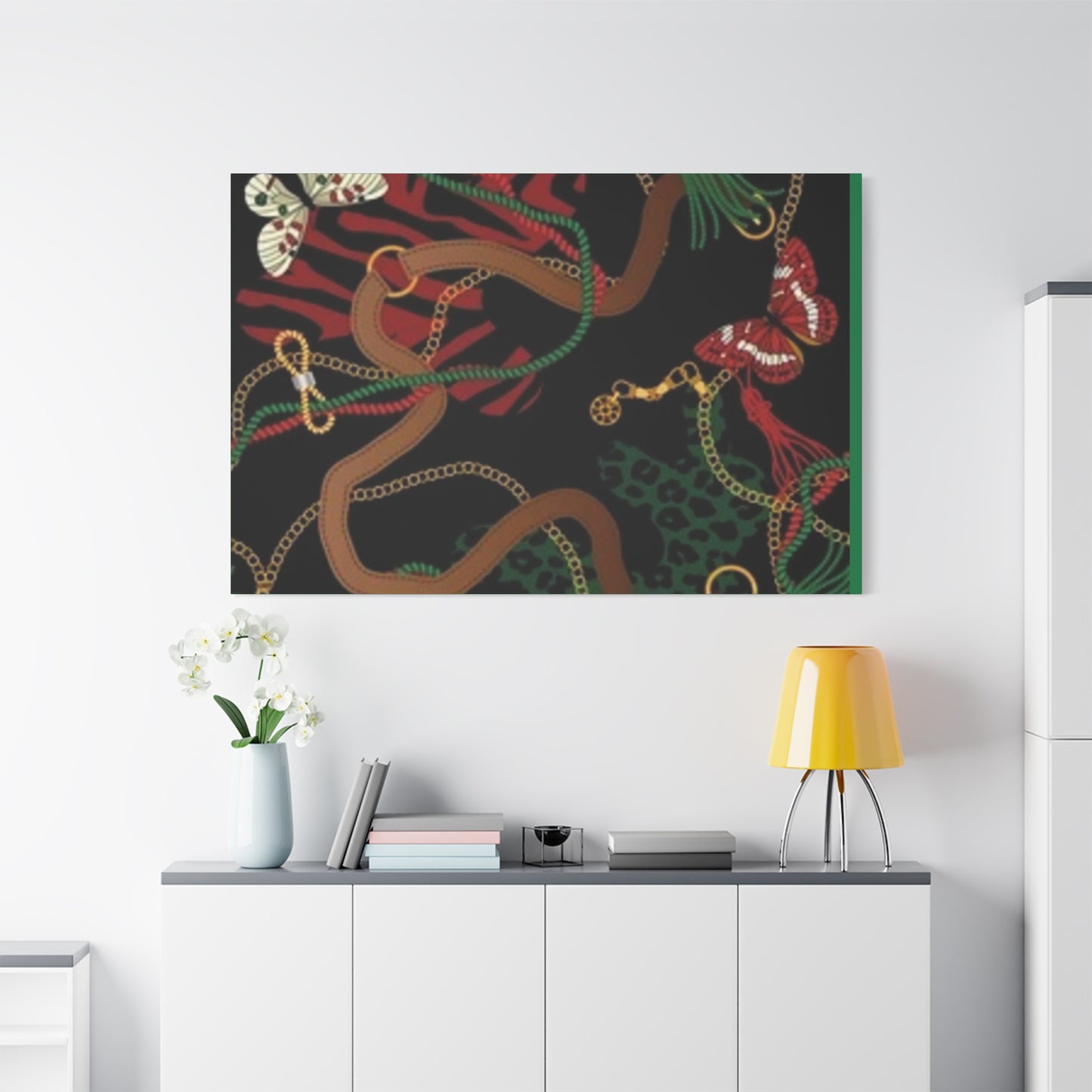 Elegant Matte Canvas Wall Art - Unique Mixed Pattern with Butterflies & Chains