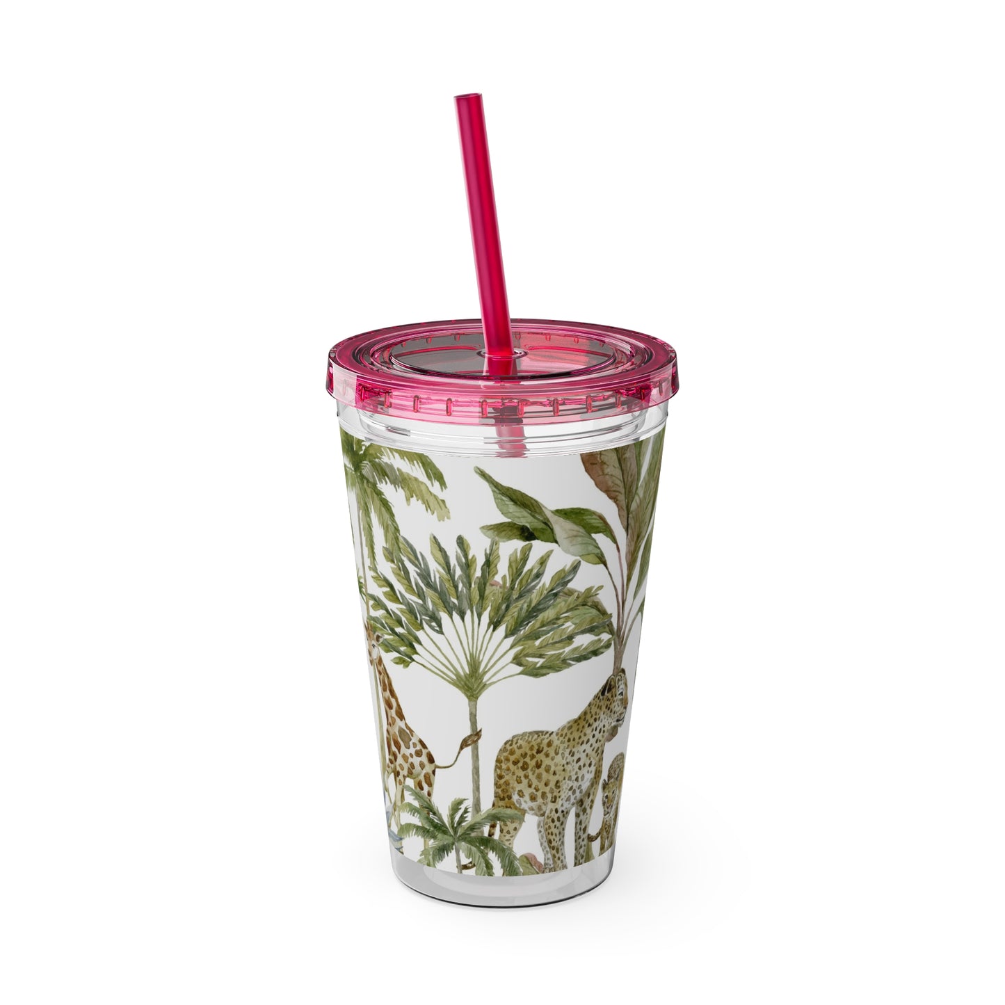 Sunsplash Jungle Tumbler with Straw - 16oz Tropical Wildlife Drinkware