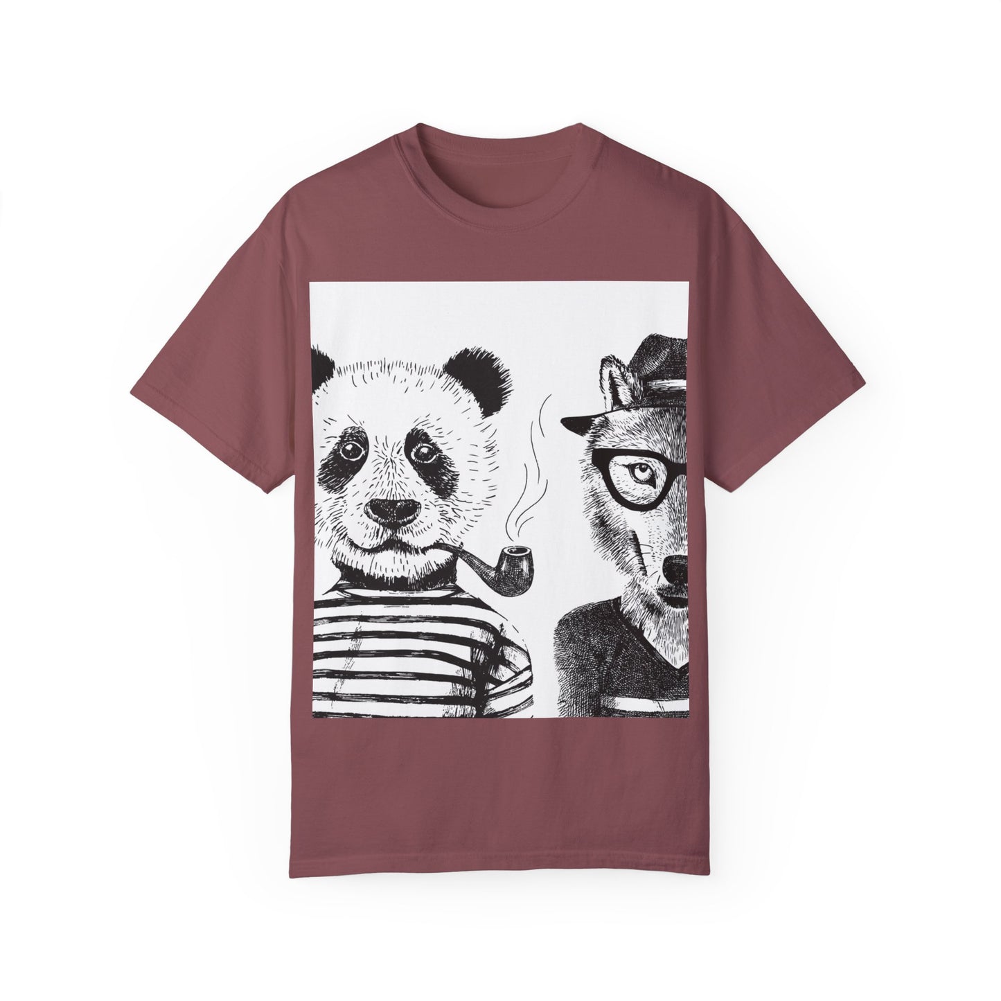 Whimsical Animal Friends T-Shirt - Stylish Panda & Wolf Design