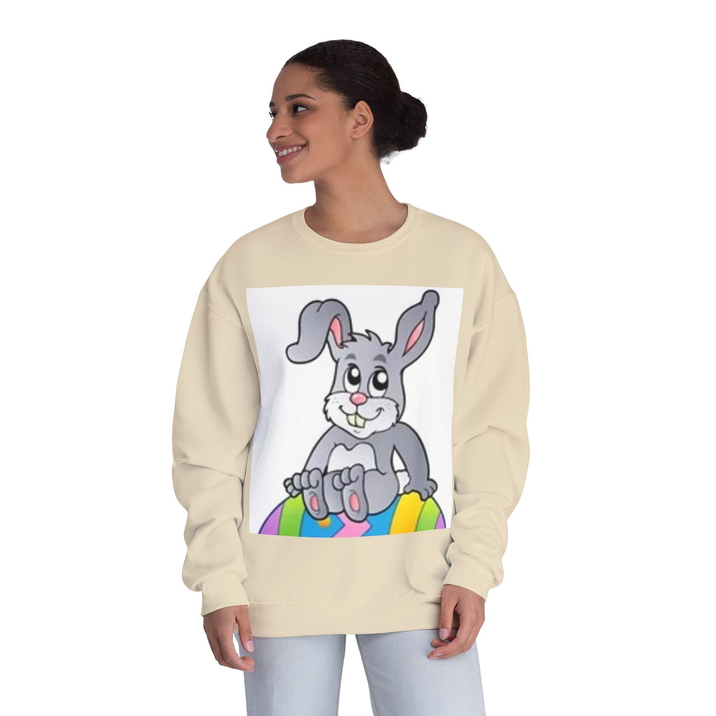 Cozy Rabbit Graphic Crewneck Sweatshirt - Perfect for Spring Celebrations