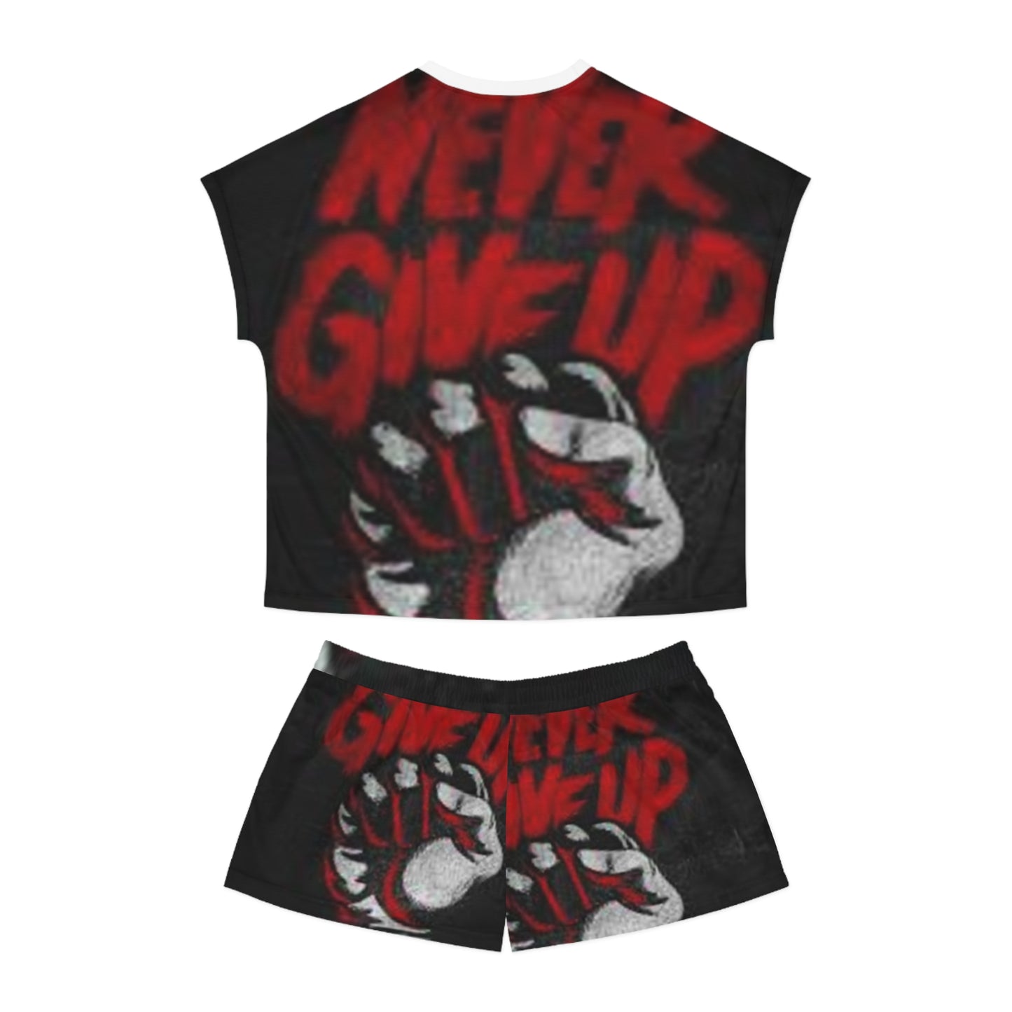Women's Short Pajama Set - Never Give Up Motivational Sleepwear