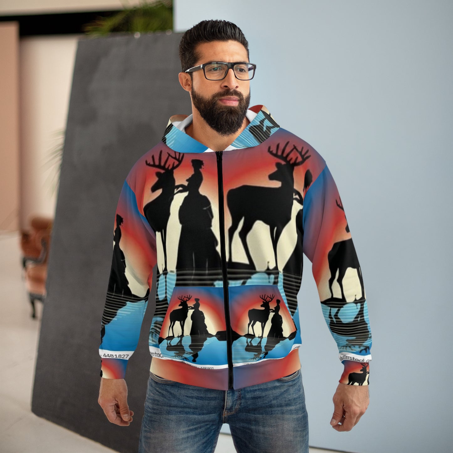 Elegant Reindeer Silhouette Unisex Zip Hoodie - Cozy Nature-Inspired Apparel for Winter Celebrations