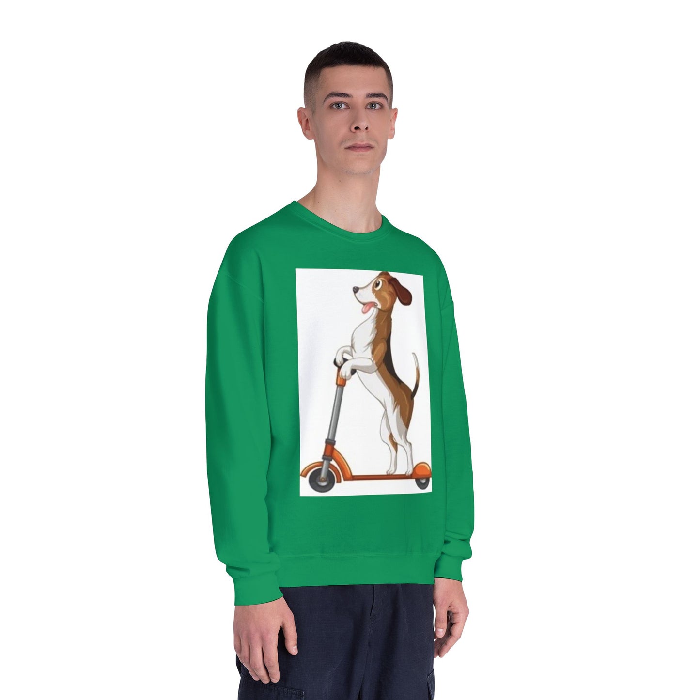 Dog Lover Crewneck Sweatshirt - Fun Beagle on Scooter Design
