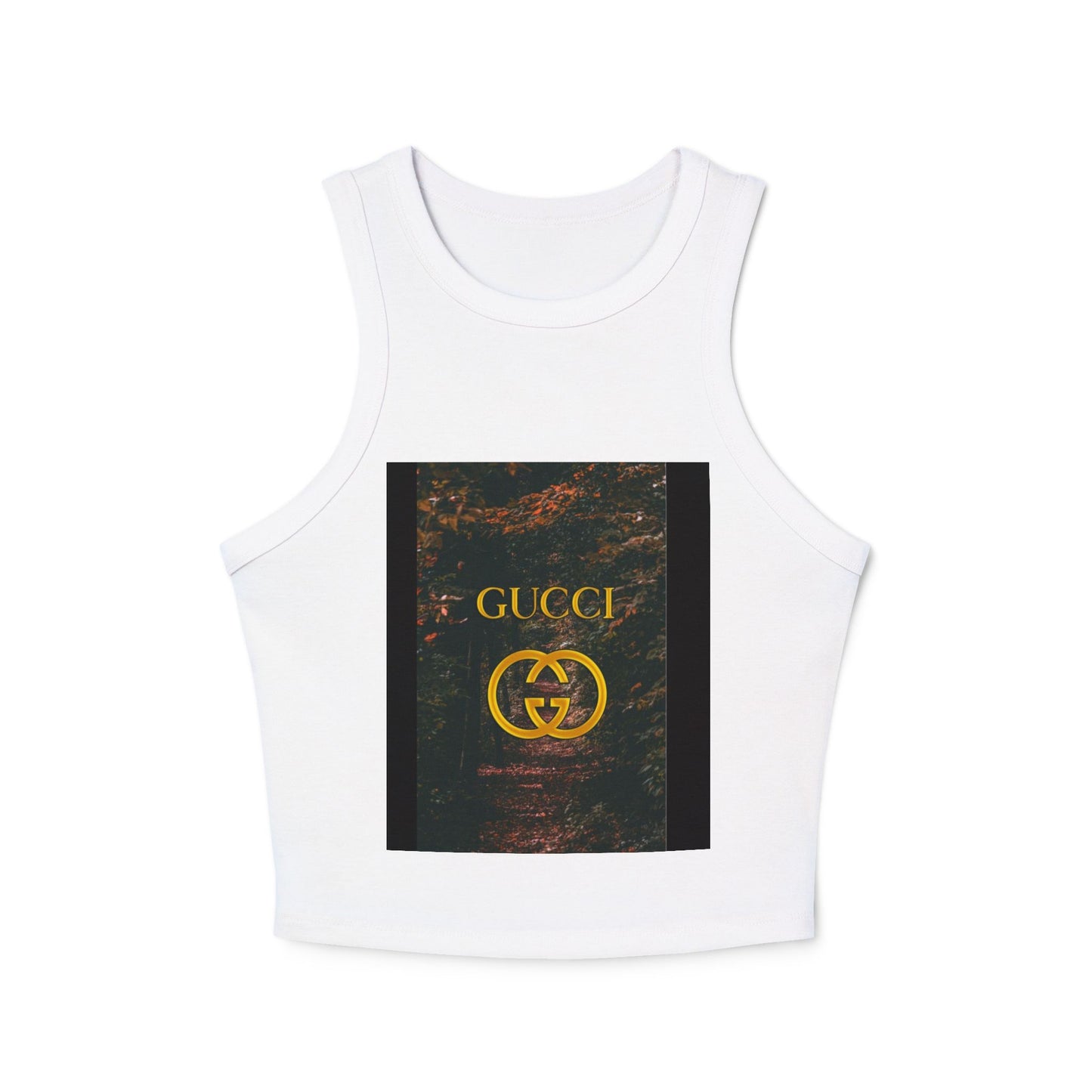 Trendy Women's Micro Rib Racer Tank Top with GUCCI Graphic - Casual Chic Style for Everyday Wear
