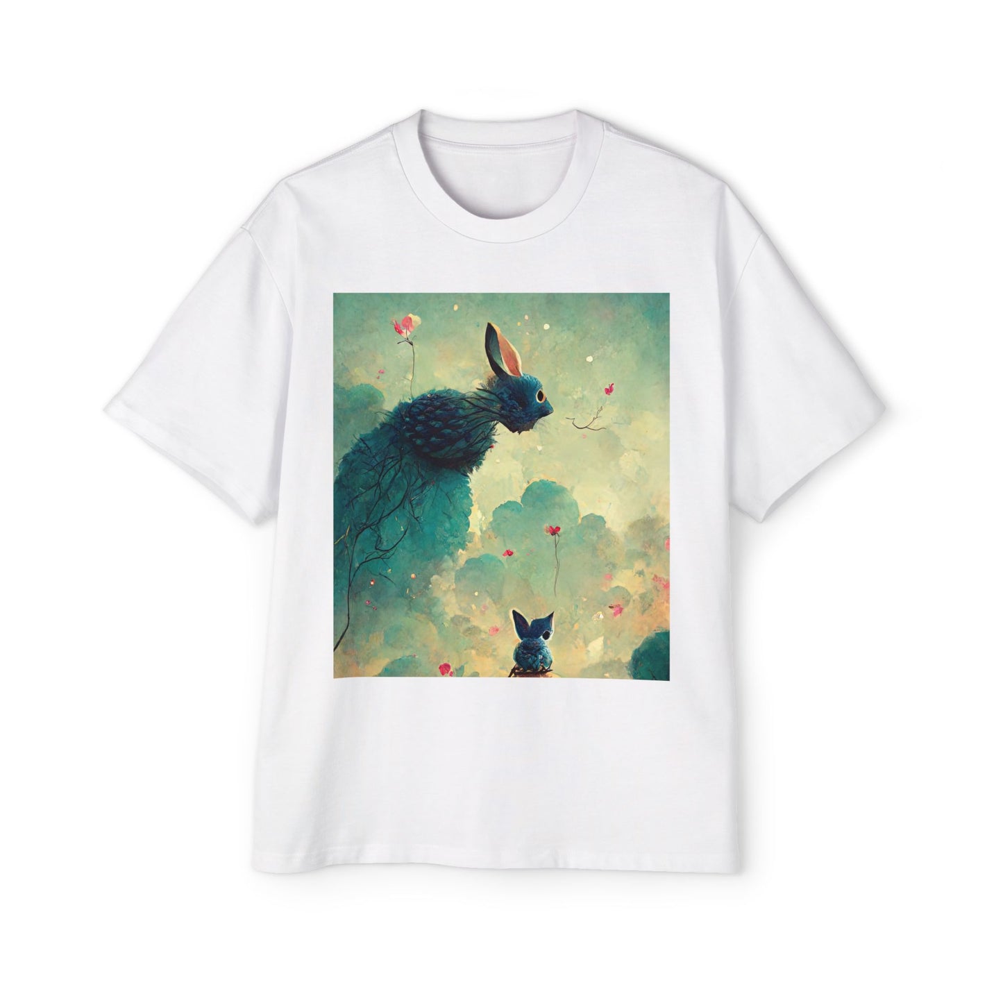 Whimsical Rabbit Oversized Tee for Men - Fantasy Art Shirt