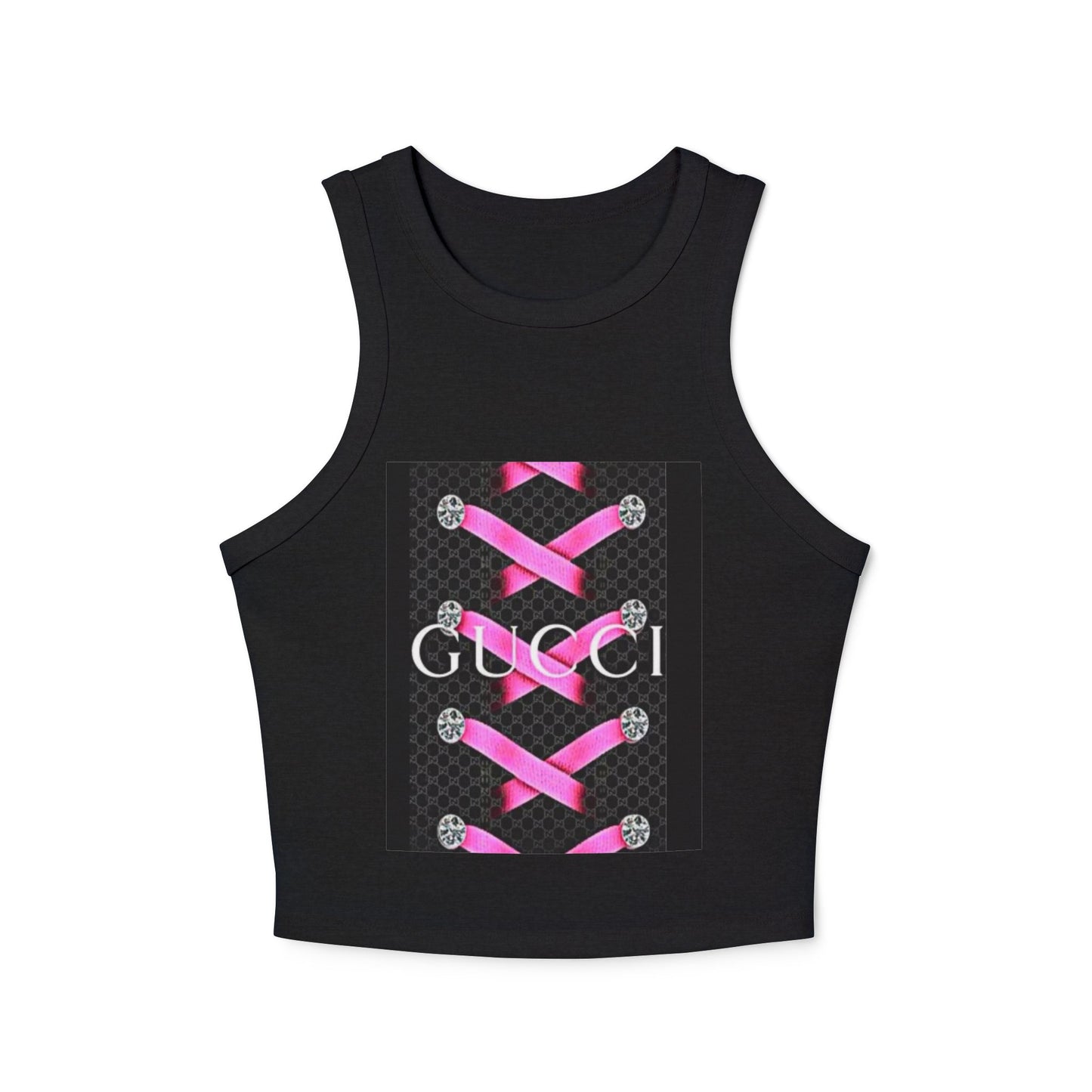 Stylish Women's Micro Rib Racer Tank Top with Pink Laces Design