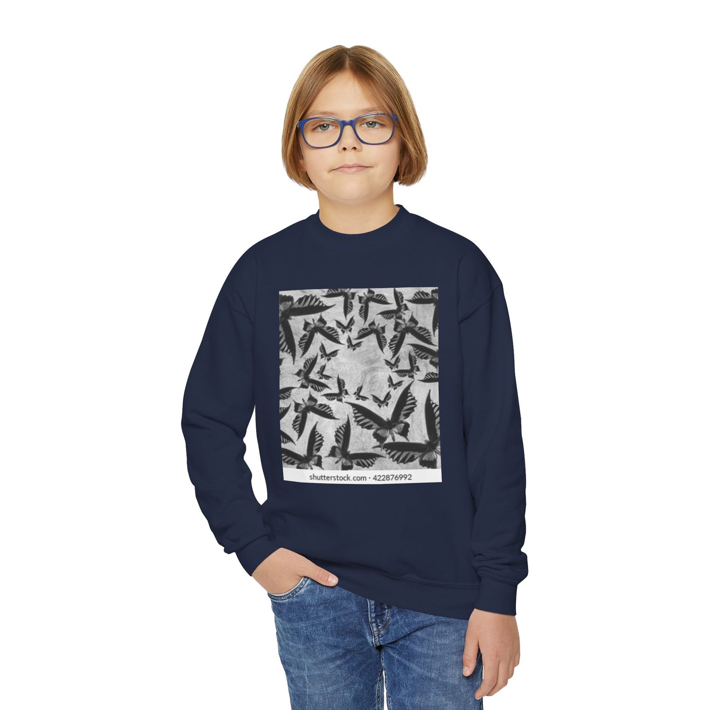 Youth Crewneck Sweatshirt - Stylish Black & White Bird Design