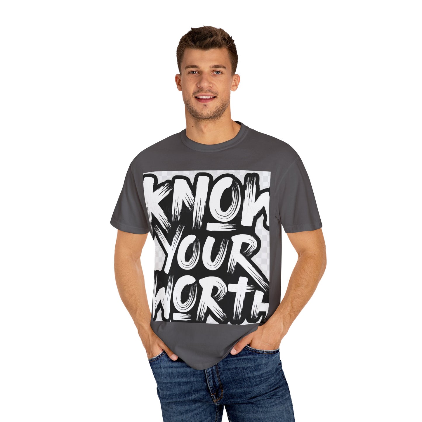 Know Your Worth Unisex Garment-Dyed T-Shirt