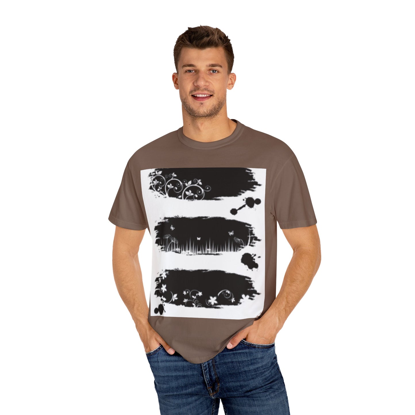 Artistic Unisex Garment-Dyed T-Shirt with Floral Design