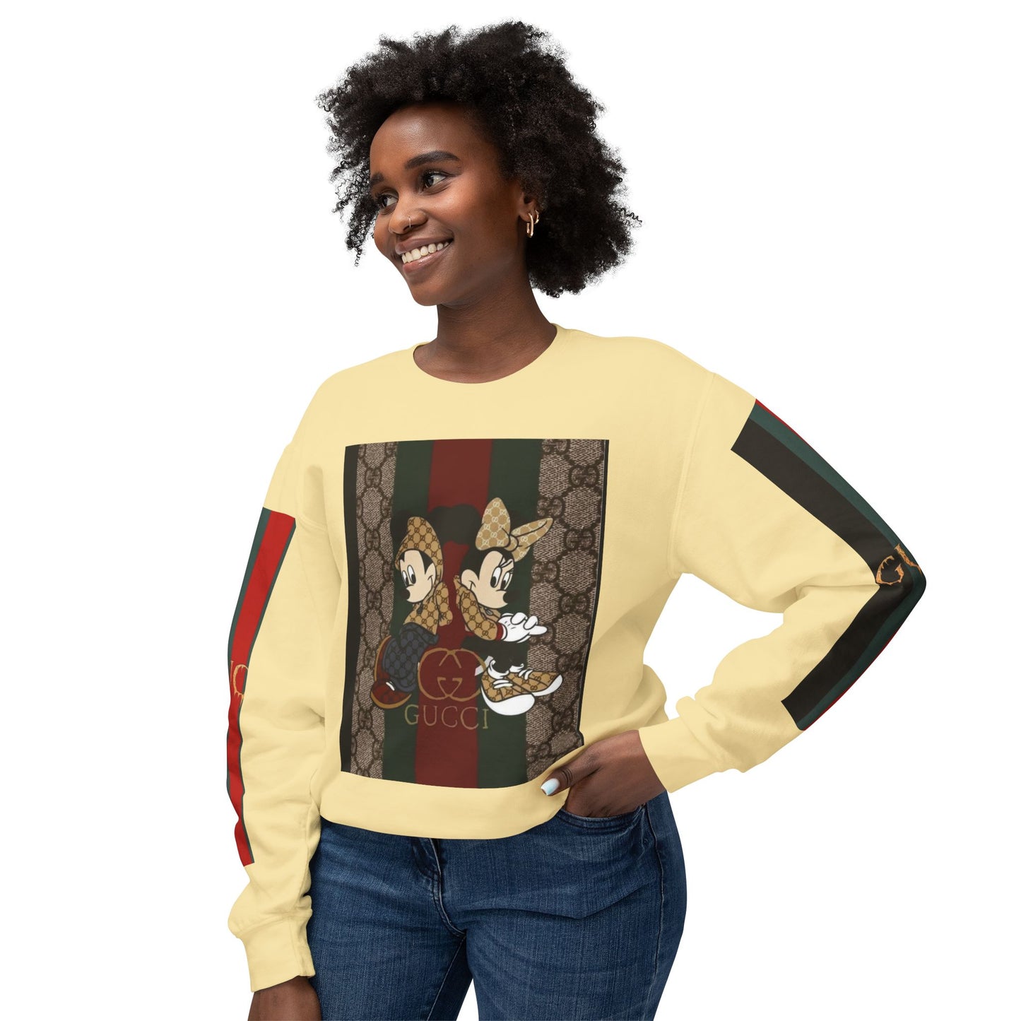 Gucci Inspired Unisex Crewneck Sweatshirt with Mickey & Minnie Design