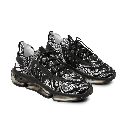 Stylish Men's Mesh Sneakers with Artistic Black & White Design