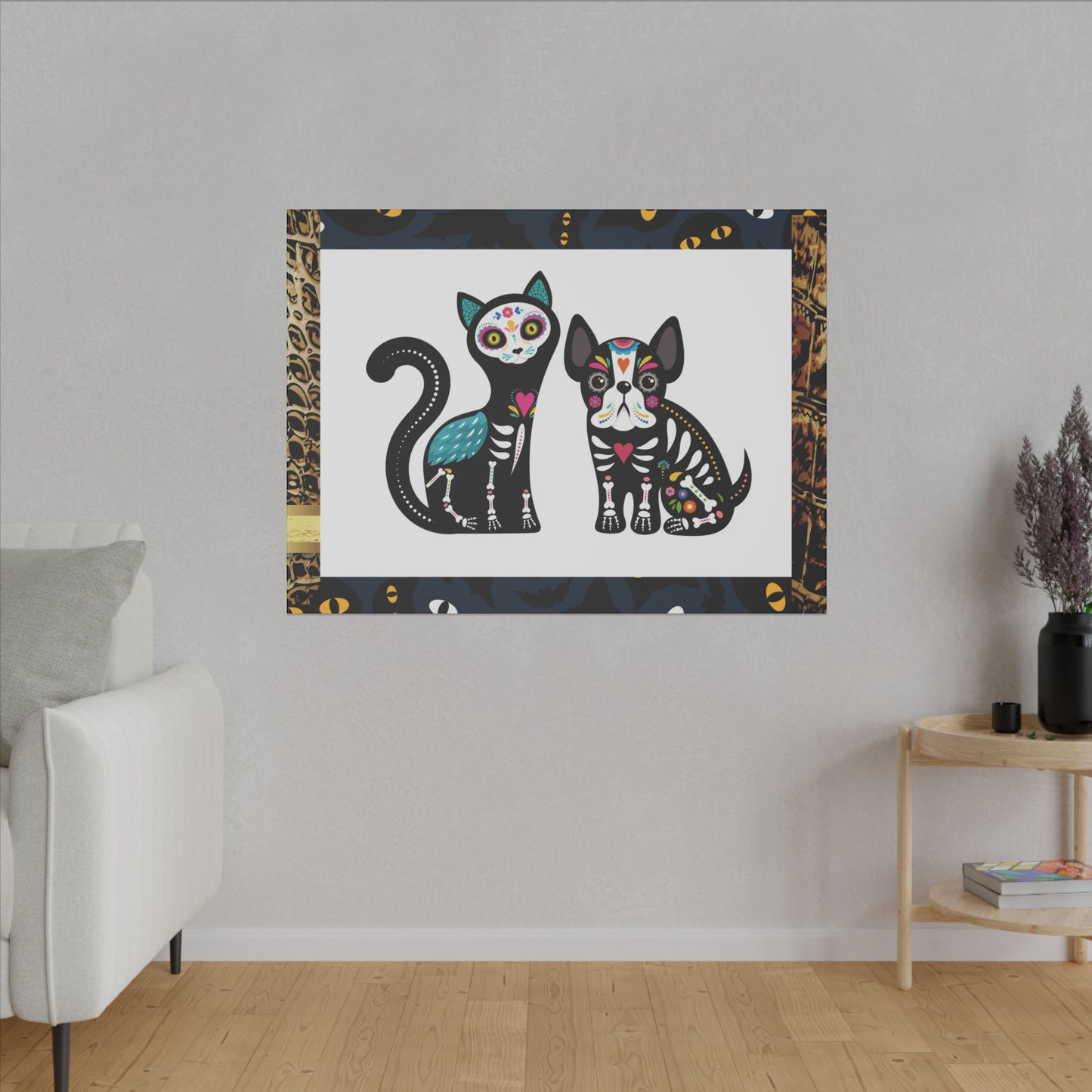 Day of the Dead Pet Canvas Art - Colorful Cat and Dog Wall Decor