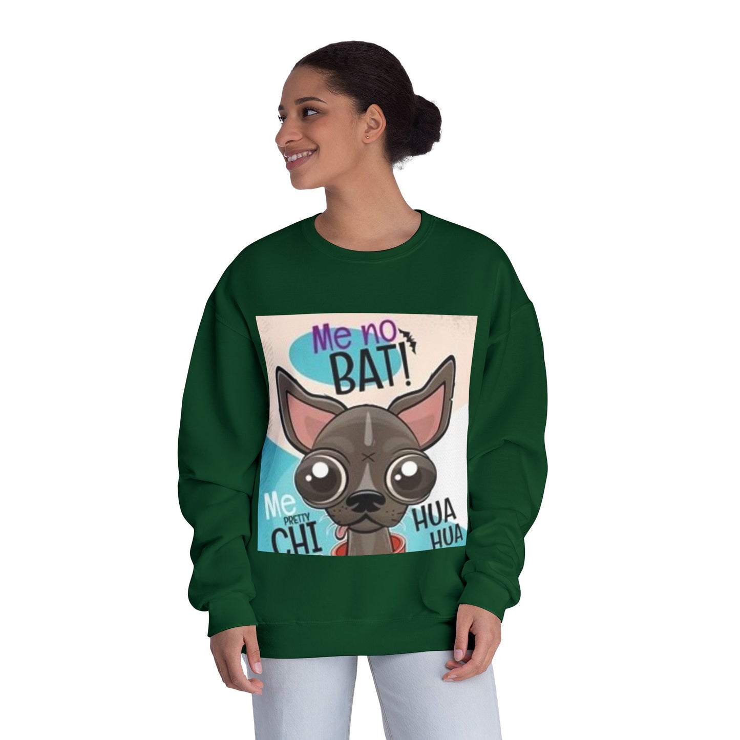 Funny Dog Lover Sweatshirt – "Me no BAT!" Unisex Crewneck