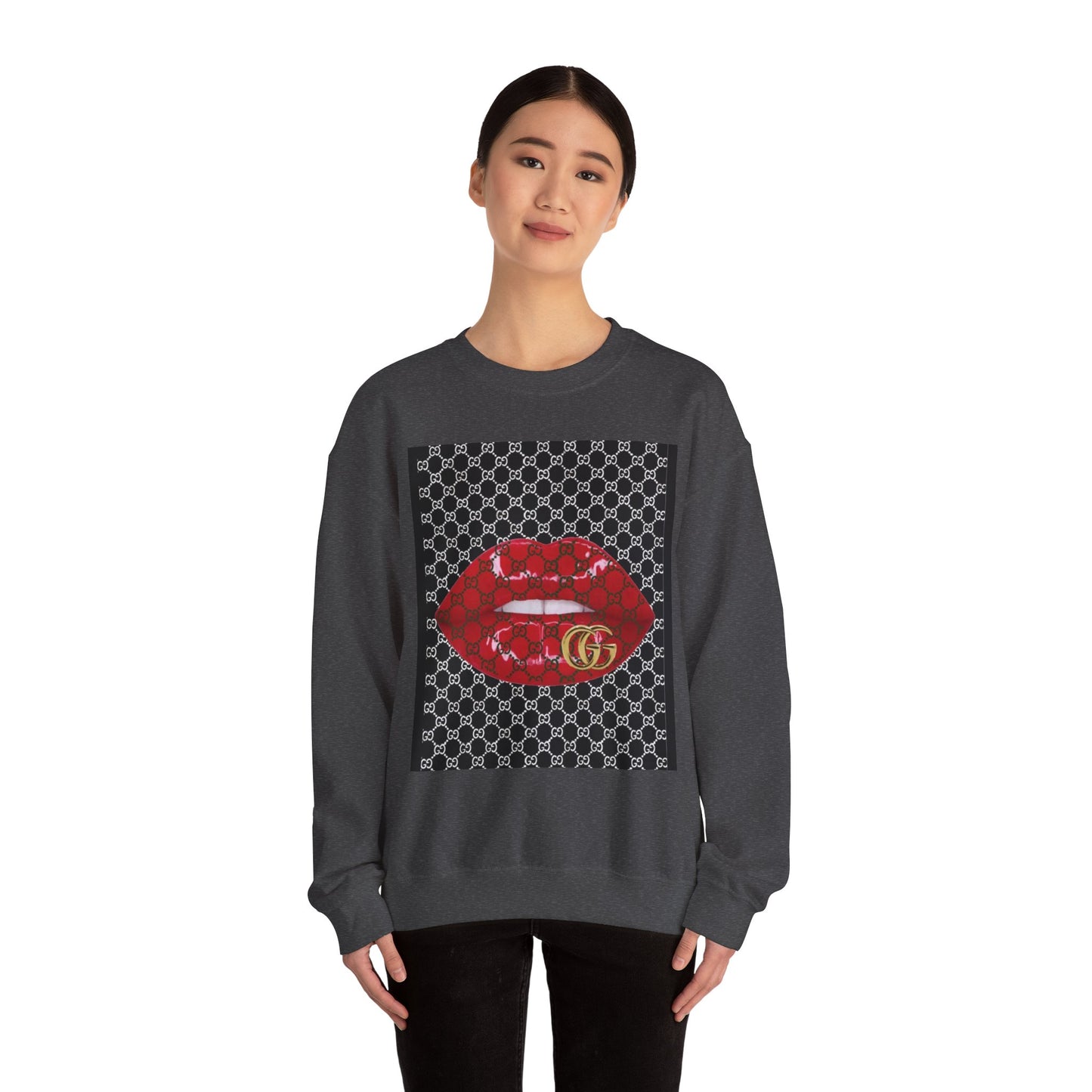 Trendy Unisex Graphic Crewneck Sweatshirt with Lip Design